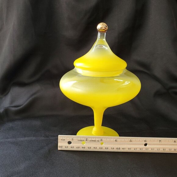 VTG Lemon Yellow Empoli MCM Circus Tent Bonbonniere Apothecary Lidded Jar 8.5" - Picture 8 of 16